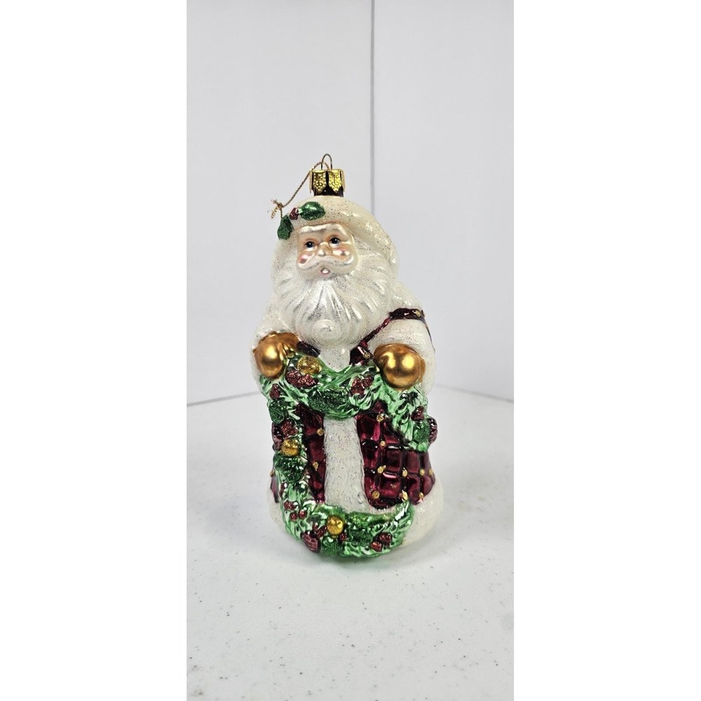 Brass‎ Key Evergreen Santa Hand Crafted Glass Christmas Ornament New No Box